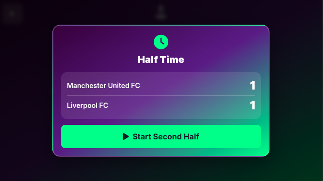 Half time break modal showing current scores
