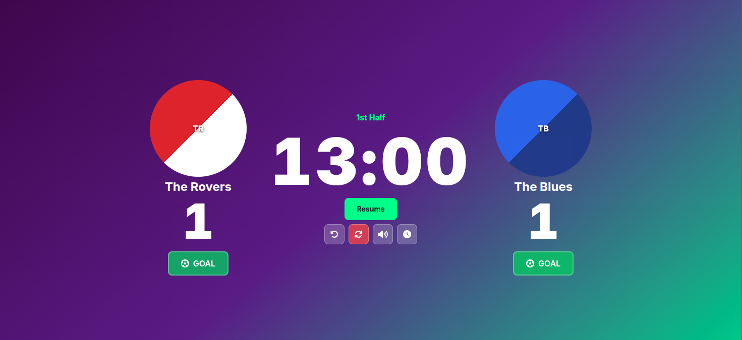 TableMatch live match screen showing score and timer