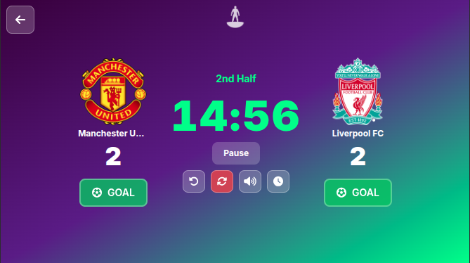 Live match screen showing 2-2 score in second half